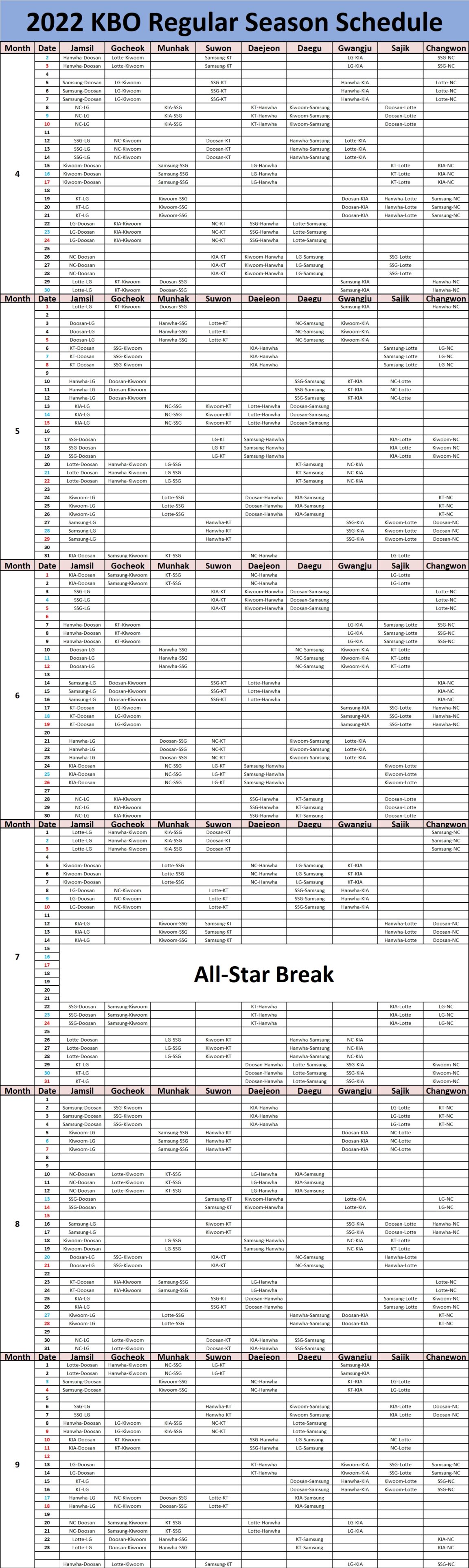 2022 KBO Schedule MyKBO